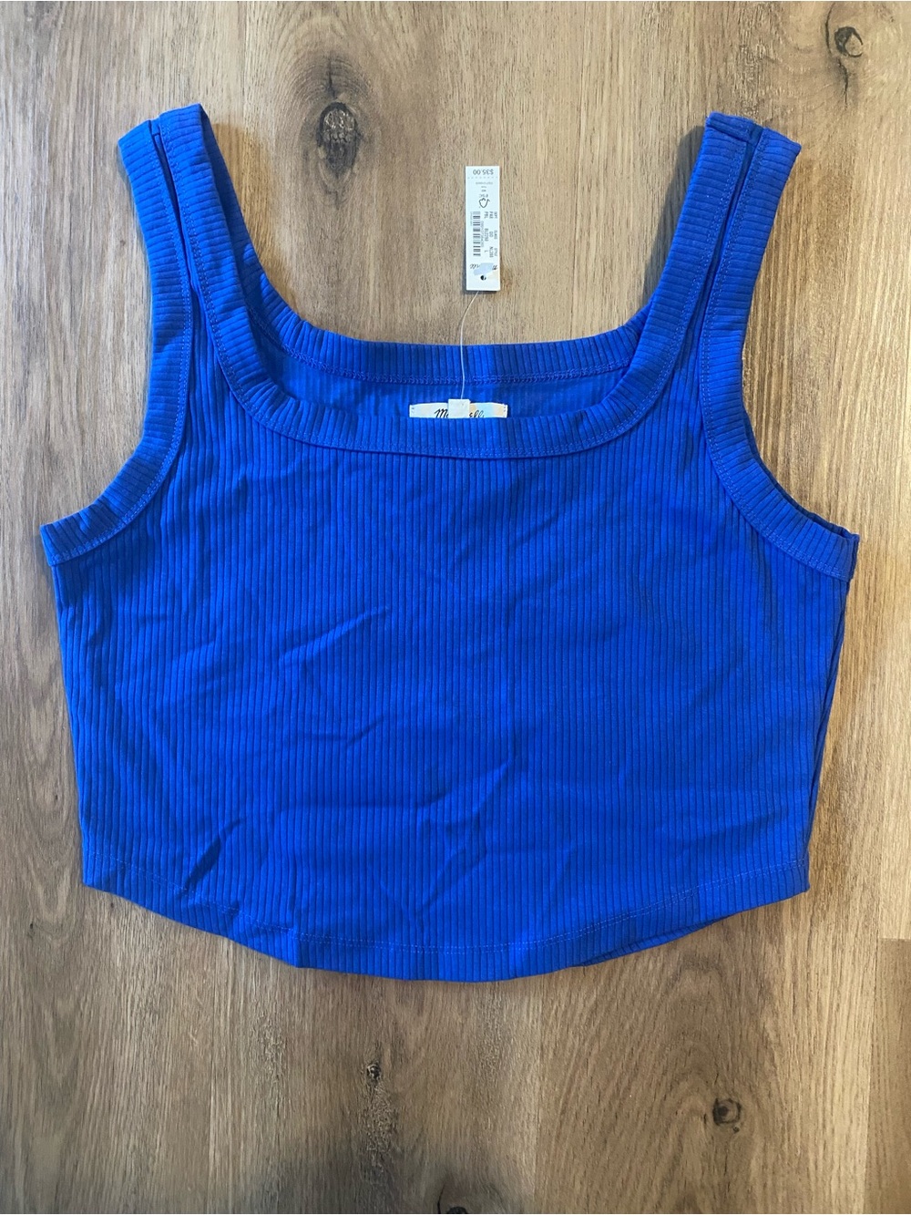 Madewell Ribbed Square-Neck Crop Top in Royal Blue